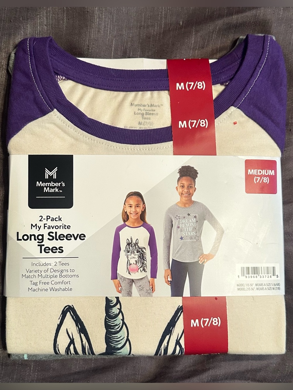 Member's Mark Girls' Purple & Cream Long Sleeve Tee 2-Pack (M 7/8)